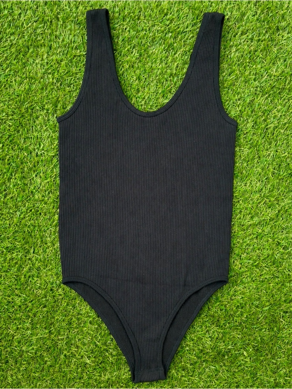 Zara Black Ribbed Scoop Neck Bodysuit XS/S